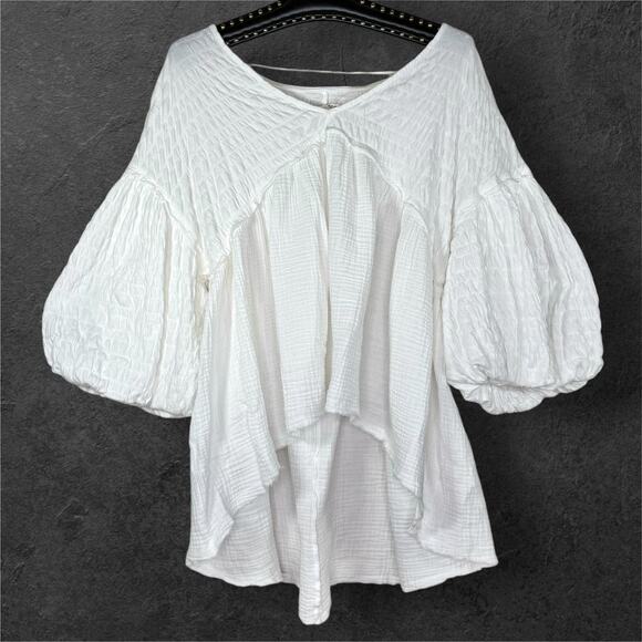 Free People Flower Power Top Oversized Balloon Sleeve Top XS - Picture 2 of 10